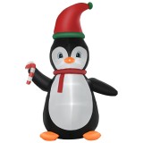 HOMCOM Decor gonflabil de Crăciun, pinguin de Crăciun gonflabil de 2,5 m cu 3 LED-uri, 162 x 100 x 250 cm, multicolor | Aosom Romania