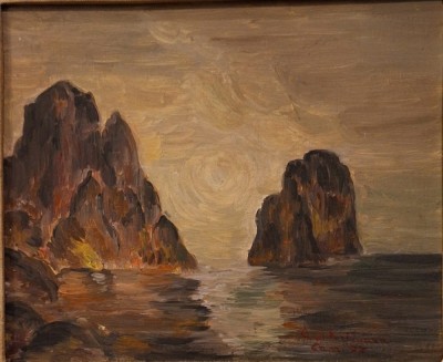 Tablou original Giannetta Di Fortivara &amp;ndash; Faraglioni, ulei pe panou, 1977, certificat autentic foto