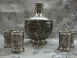 SET / SERVICIU STICLA CU PAHARE PENTRU TARIE DIN ZINC
