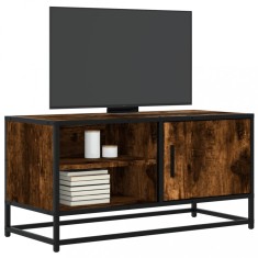Dulap TV stejar fumuriu, 80x34,5x40 cm, lemn prelucrat și metal foto