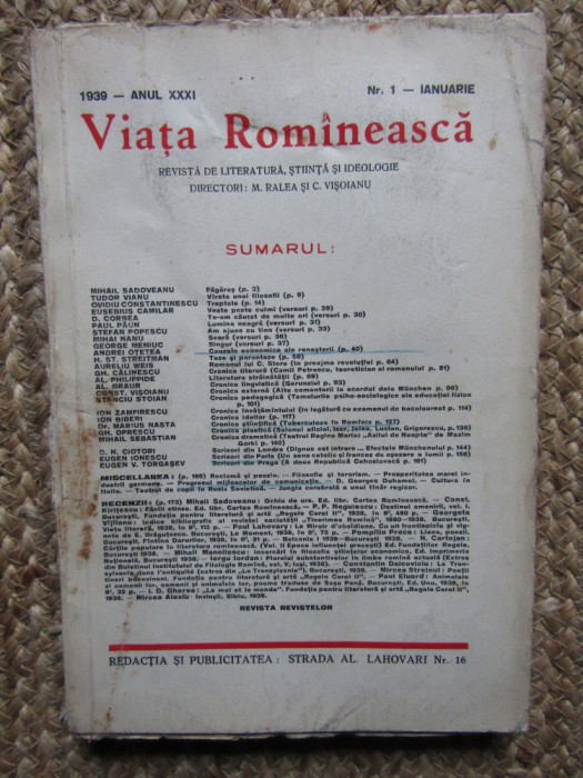 VIATA ROMANEASCA 1939 ANUL XXXI NR 1 IANUARIE