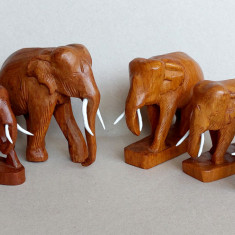 Ferma de Elefanti - Set 6 sculpturi de animale ocrotite cioplite manual in lemn