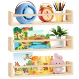 Set de 3 rafturi din lemn, montate pe perete, pentru camera copiilor, living, bucătărie, baie