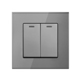 Cumpara ieftin Intrerupator Dublu Cap Scara Cu Panou Din Sticla Securizata Techstar&reg; TGS 01, 220V, 16A, 86 X 86 Mm, Gri, cu 2 Module