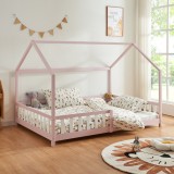 Pat casuta copii Hesel cu grilaj protectie 200x140cm lemn roz [en.casa] HausGarden Leisure