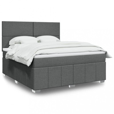 vidaXL Pat box spring cu saltea, gri &amp;icirc;nchis, 180x200 cm, textil 3291741 foto