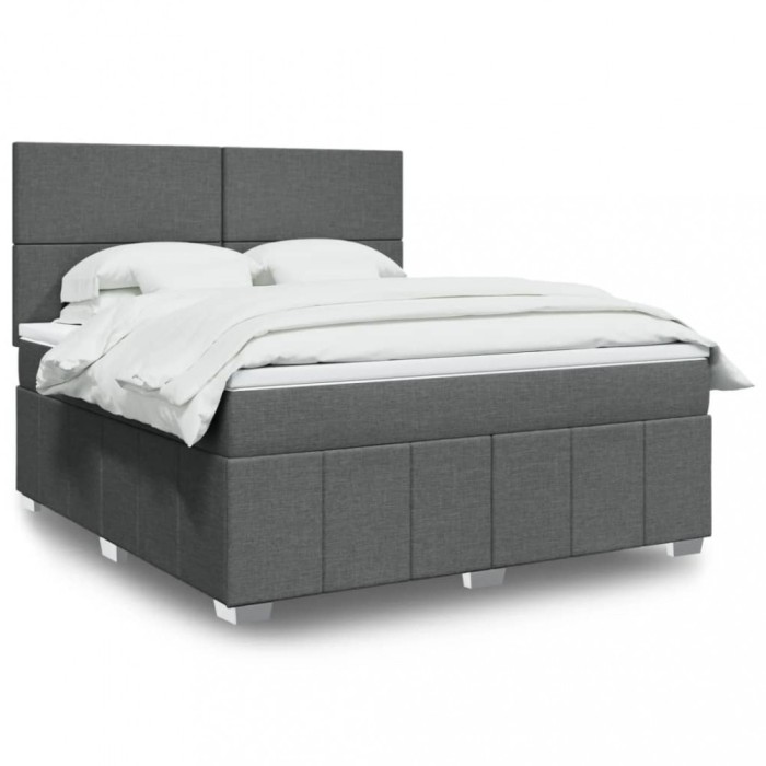 vidaXL Pat box spring cu saltea, gri &icirc;nchis, 180x200 cm, textil 3291741