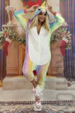 PJS229-59 Set pijama kigurumi model unicorn colorat si papuci de casa pufosi