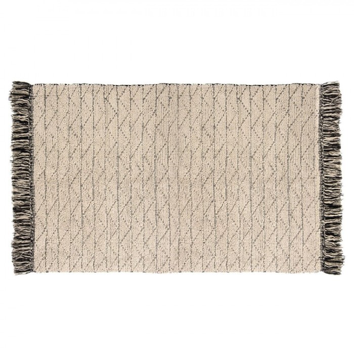 Covor Decorativ, Bej Negru, 130x90cm, Franjuri, Bumbac
