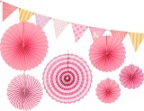 Set de banner cu 6 decoratiuni de petrecere Hmycl, hartie, roz