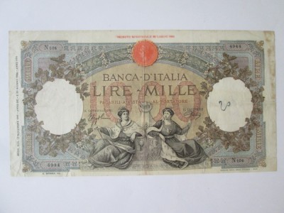 Raritate! Italia 1000 Lire 1941 seria:4944,bancnota din imagini foto