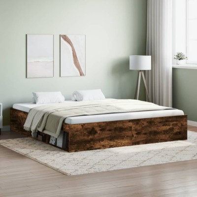 vidaXL Cadru pat, stejar afumat, 180x200 cm, Super King Size foto