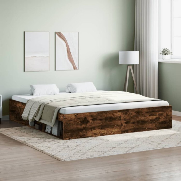 vidaXL Cadru pat, stejar afumat, 180x200 cm, Super King Size