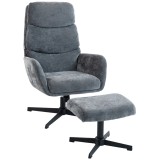 HOMCOM Fotoliu tapițat cu taburet, fotoliu lounge cu spătar &icirc;nalt, bază metalică, pentru living, dormitor, gri | Aosom Romania