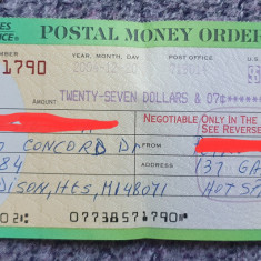 Pentru colectionari, bilet la ordine Money Order din USA, folosit, din anul 2004