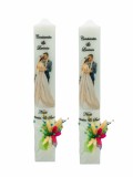 Set lumanari nunta, personalizabile cu nume si data, decorate cu flori uscate si silueta mire si mireasa multicolor, Eventissimi&reg;