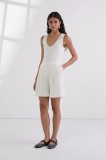 Karl Lagerfeld pantaloni scurți culoarea bej, uni, high waist, A3W10097