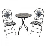 Set 2 scaune pliabile si masa fier forjat negru decorata cu mozaic &Oslash; 60 cm x 72 h Elegant DecoLux, Clayre &amp; Eef