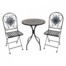 Set 2 scaune pliabile si masa fier forjat negru decorata cu mozaic ? 60 cm x 72 h Elegant DecoLux foto