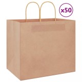 vidaXL Pungi de h&acirc;rtie 50 buc cu m&acirc;nere maro 32x22x28 cm