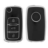 Husa Cheie Auto pentru VW/Skoda/Seat 3 Butoane, Kwmobile, Negru/Argintiu, Silicon, 56008.05