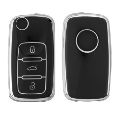 Husa Cheie Auto pentru VW/Skoda/Seat 3 Butoane, Kwmobile, Negru/Argintiu, Silicon, 56008.05 foto