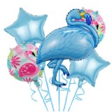 Set baloane party aniversare, flippy, din folie de aluminiu si latex, set din 5 baloane flamigo party cu 2 stele, 2 baloane rotunde, 60 -90 cm, albast