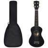 Ukulele Soprano Gossi Negru 21 inch cu Husa, 2 Pene si Scara Muzicala, Tei, Ideal pentru Incepatori, Copii, Cadou