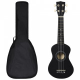 Set ukulele soprano, cu husa, pentru copii, negru, 21&quot; GartenMobel Dekor, vidaXL