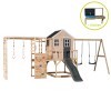 Casuta de gradina, Wendi Toys Grey Lodge, cu tobogan, leagan dublu, modul sport si bucatarie