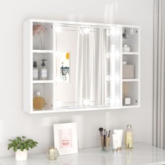 Gossi dulap cu oglinda si led, alb extralucios, 76x15x55 cm