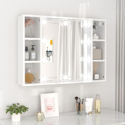 Gossi dulap cu oglinda si led, alb extralucios, 76x15x55 cm foto