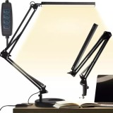 Lampă Birou cu LED USB 2 &icirc;n 1, Braț Ajustabil, Pliabil, Montare cu Clește sau Suport, 3 Culori de Lumină, Intensitate Reglabilă, Material Aluminiu, 80