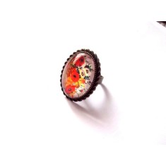 Inel sticla cu flori , inel reglabil cu motiv floral 40179