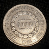 Brazilia 1000 reis 1857 argint Pedro II, America Centrala si de Sud