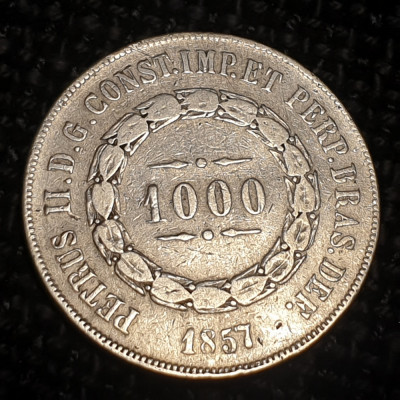 Brazilia 1000 reis 1857 argint Pedro II foto