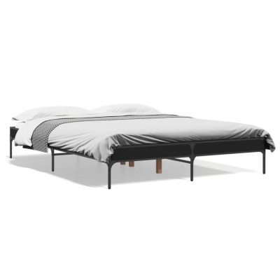 vidaXL Cadru de pat, negru, 140x200 cm, lemn prelucrat și metal foto