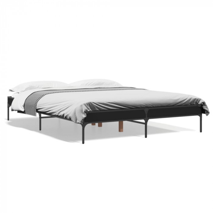 vidaXL Cadru de pat, negru, 140x200 cm, lemn prelucrat și metal