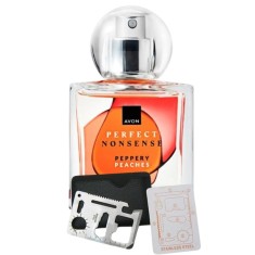 Apa de parfum Perfect Nonsense Peppery Peaches 50 ml si card multifunctional de supravietuire, otel inoxidabil