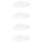 Rafturi de colt plutitoare, 4 buc., alb lucios, 25x25x3,8 cm, MDF