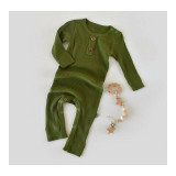 Salopeta cu maneca lunga si pantaloni lungi din bumbac organic si modal - Verde BabyCosy (Marime: 9-12 luni)