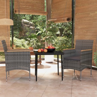 vidaXL Set mobilier de grădină, cu perne, 3 piese, gri și negru 3099347 foto