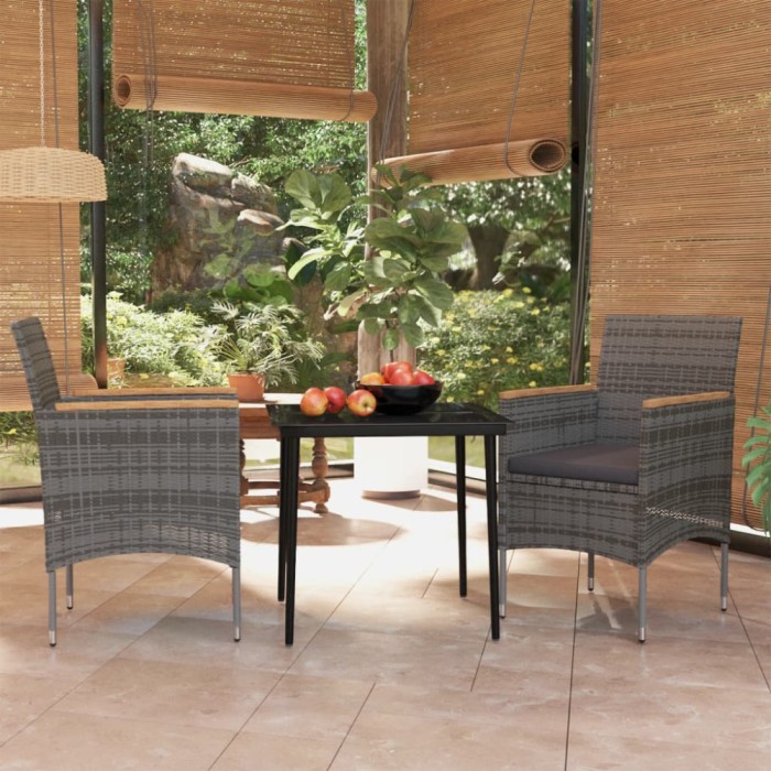 vidaXL Set mobilier de grădină, cu perne, 3 piese, gri și negru 3099347