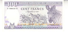 B11 1 - Bancnota foarte veche - Rwanda - 100 franci - 1989