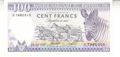 M1 - Bancnota foarte veche - Rwanda - 100 franci - 1989 foto