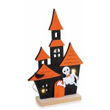 Casuta Halloween textil lemn multicolor cu leduri cm 11 x 4 x 23 H