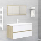 Set mobilier de baie, alb și stejar sonoma, lemn prelucrat