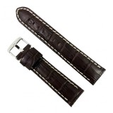 Cumpara ieftin Curea Ceas Piele Naturala Maro Inchis Imprimeu Crocodil Cusatura Alba 20 mm