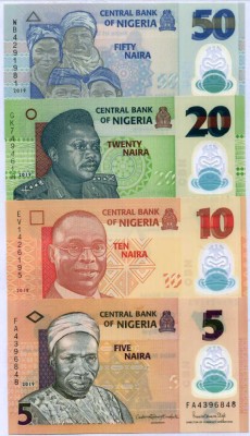 NIGERIA █ SET █ 5+10+20+50 Naira █ 2019 █ P-38j-39k-34p-40i █ POLYMER █ UNC foto