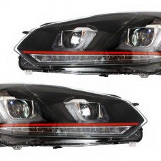 Faruri LED VW Golf 6 VI (2008-2012) Golf 7 U Design With Red Strip GTI Semnal LED Dinamic Performance AutoTuning